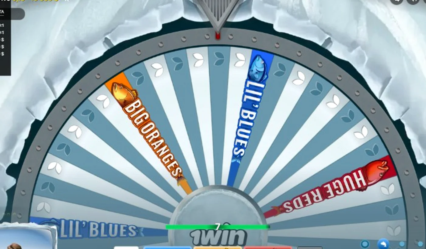 Ice Fishing Live wheel above Lil' Blues, Big Oranges, Huge Reds and All Bonuses cards