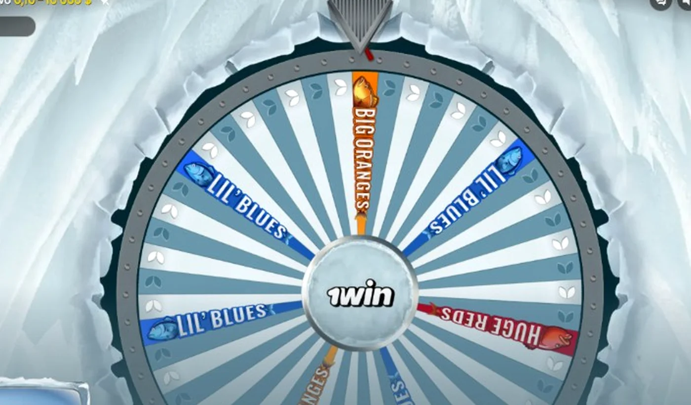 Ice Fishing Live ice-cave wheel showing Big Oranges, Lil' Blues and Huge Reds segments with live host inset
