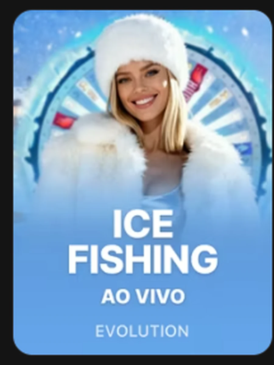 Ice Fishing Live promotional tile with Evolution host in winter attire and game wheel backdrop